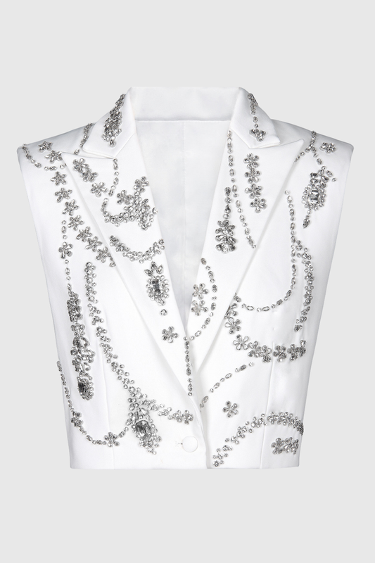 Hueya Crystal Embellished Vest - White