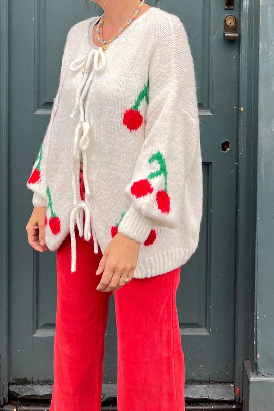 Cherry Tie Mohair Blend Cardigan - Cream