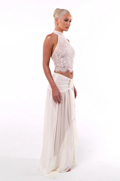 Elegant Lace Top & Flowing Skirt Set