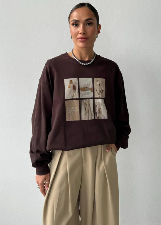 Graphic Print Long Sleeve Sweatshirt – Relaxed Fit Pullover