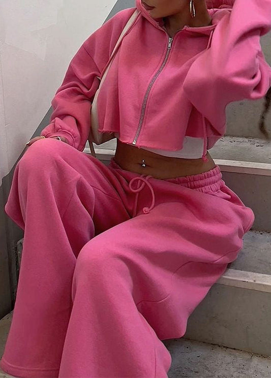 Zariah - Cropped Zip Hoodie and Wide Leg Pants Set