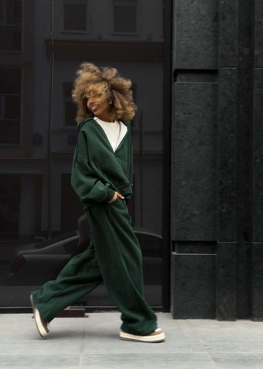 Chocolate Brown Zip-Up Hoodie Set – Relaxed Fit Loungewear for Women