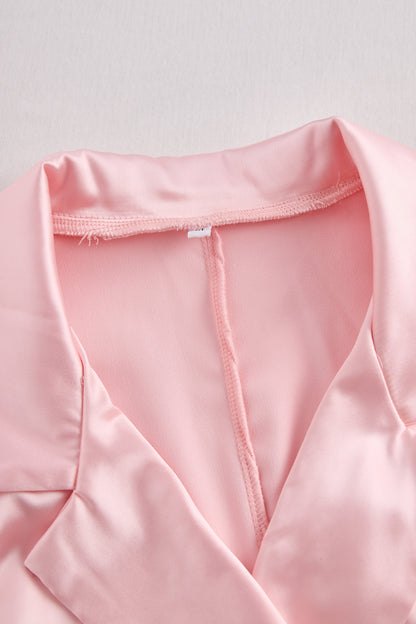 Sleeveless Blush Pink Satin Blazer Dress