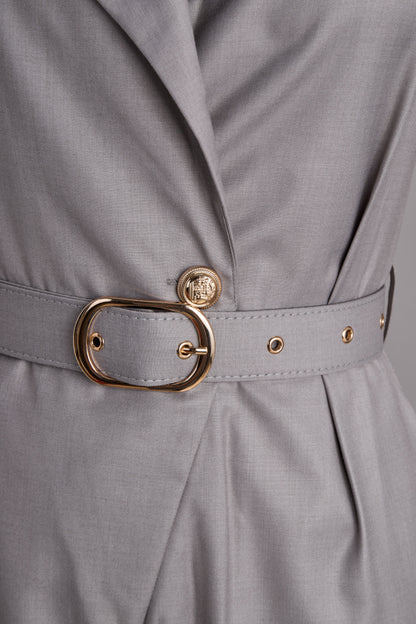 Sophisticated Plain Belted Sleeveless Romper