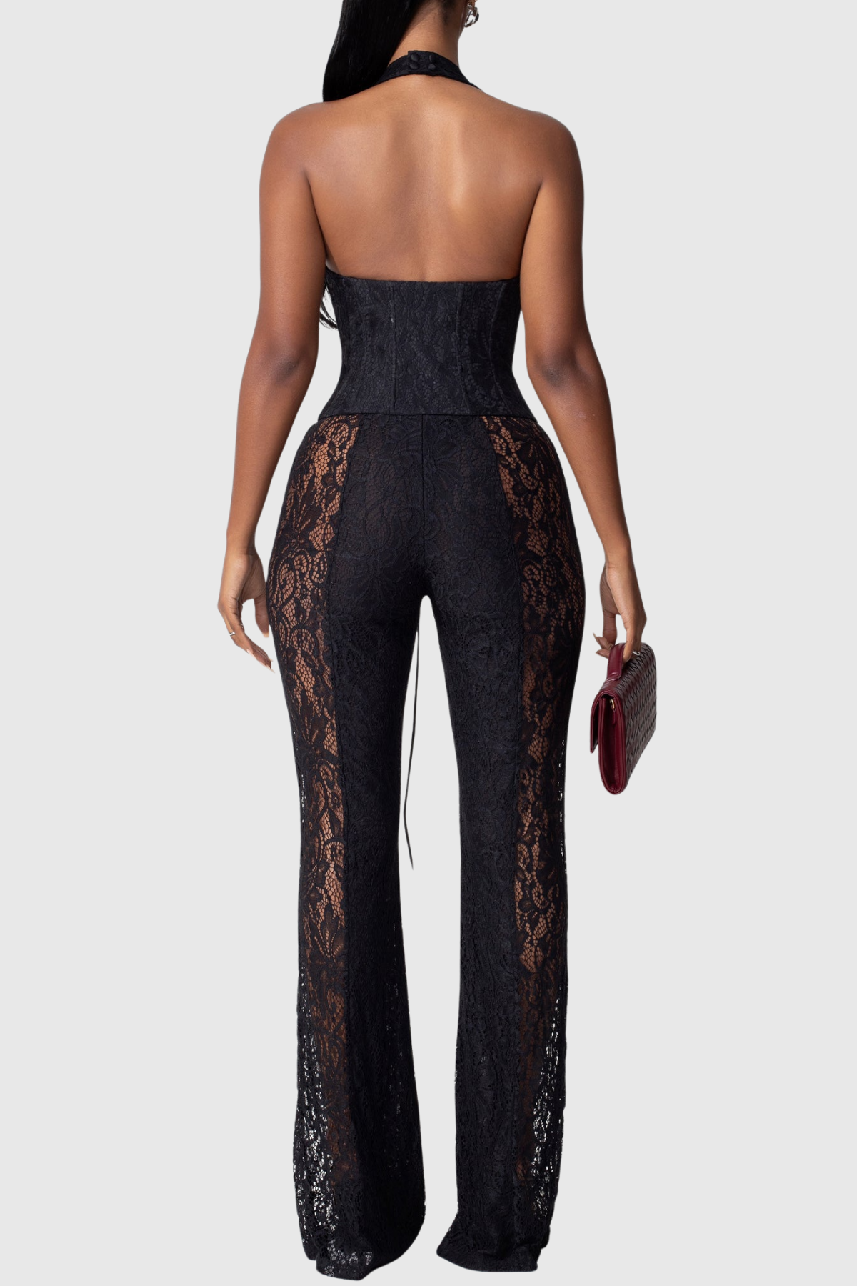 Isaias Lace Corset Jumpsuit - Black