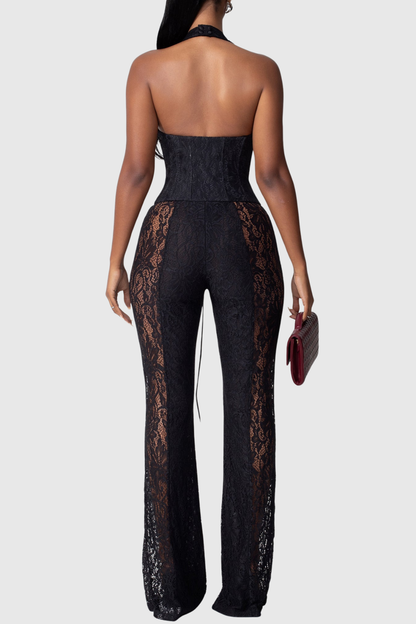 Isaias Lace Corset Jumpsuit - Black