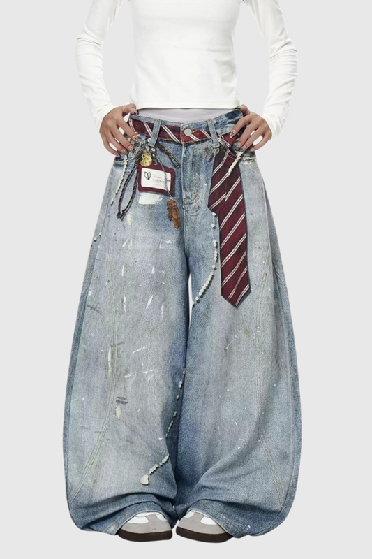 Isidora Splattered Tie Print Wide Leg Jeans