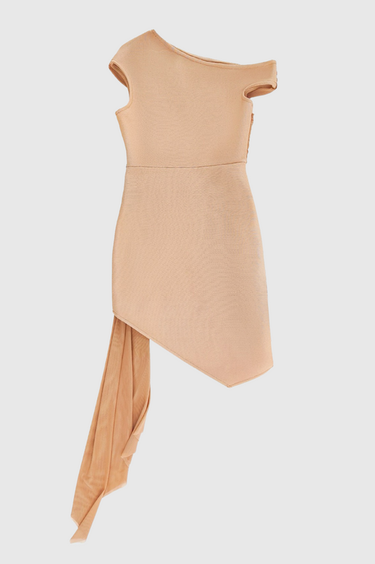 Janett One Shoulder Floral Embellished Mini Dress - Khaki