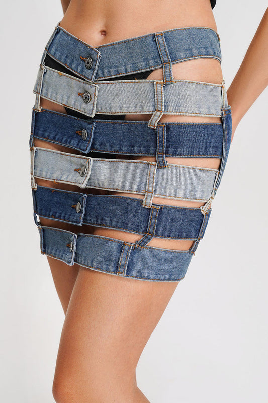 Jolene Denim Colorblock Skirt