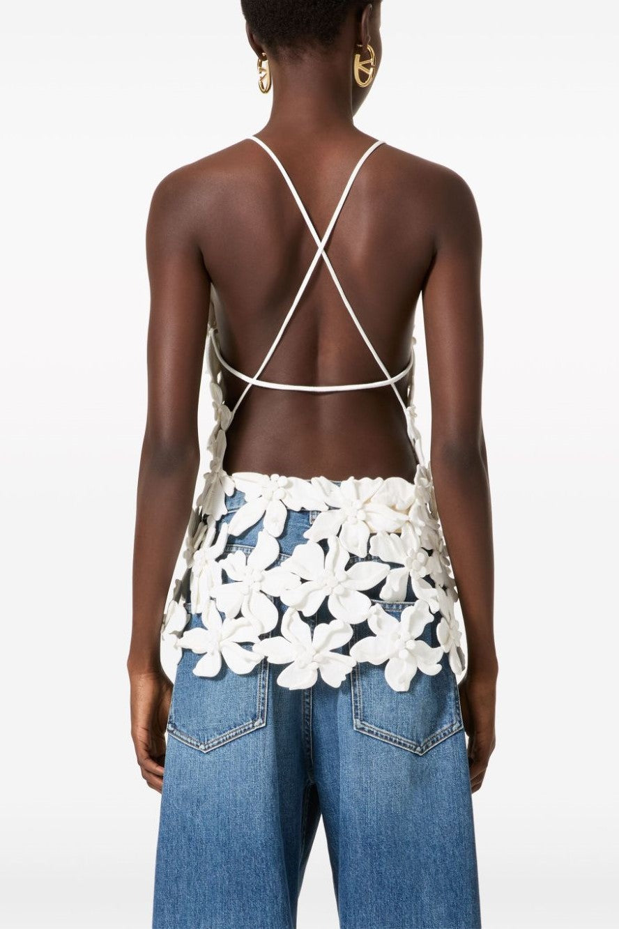 Juliete Floral Cutout Backless Top - White