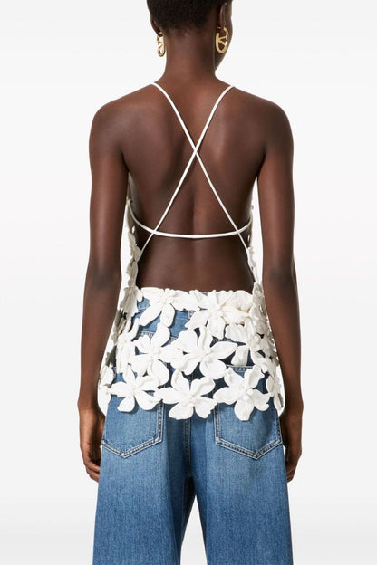 Juliete Floral Cutout Backless Top - White