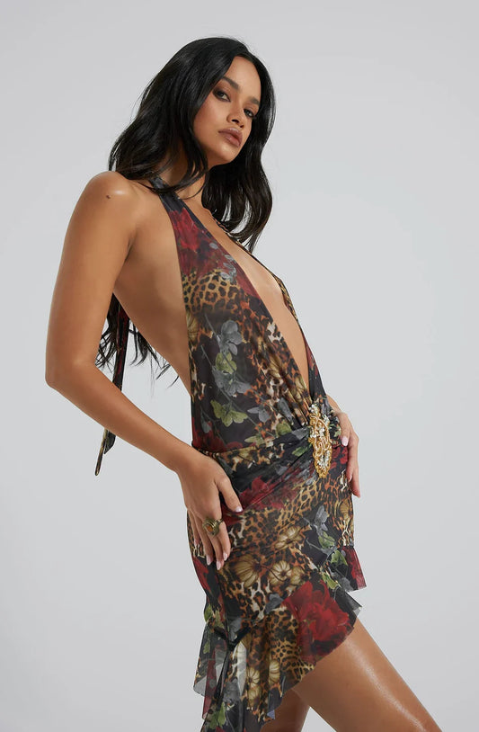 Kaisy Printed Halter Mini Dress