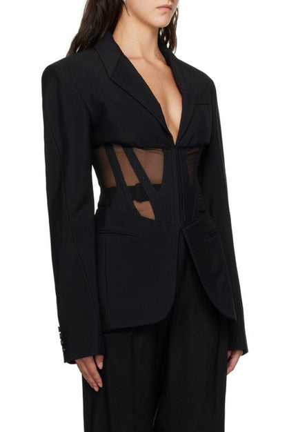 Kamryn Paneled Mesh Blazer - Black