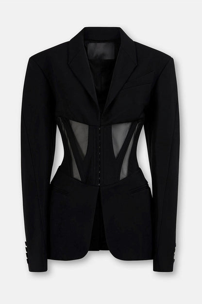 Kamryn Paneled Mesh Blazer - Black