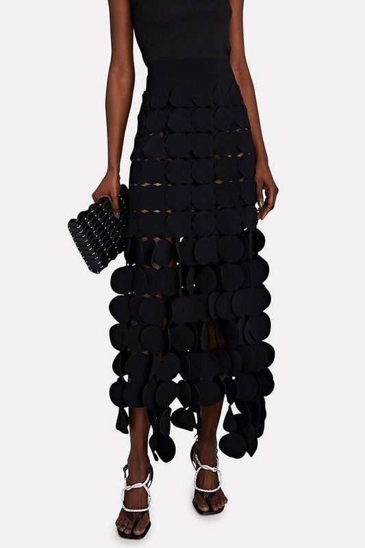 Katelyn Fringe Midi Skirt - Black