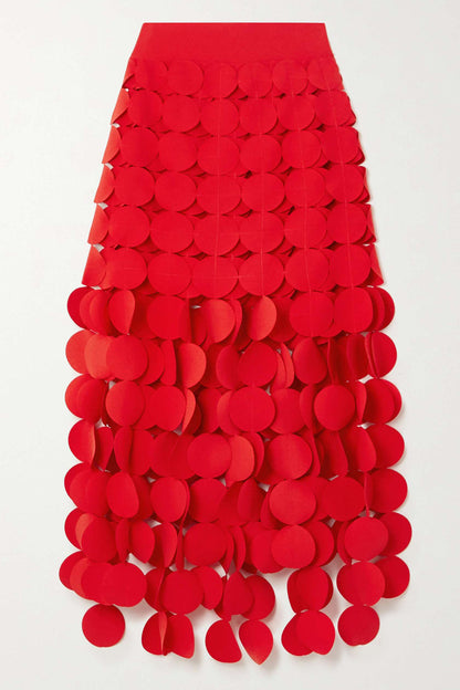 Katelyn Fringe Midi Skirt - Red