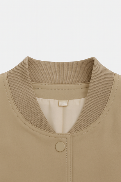 Maison Bomber Jacket | Ribbed Collar Button Front Relaxed Fit