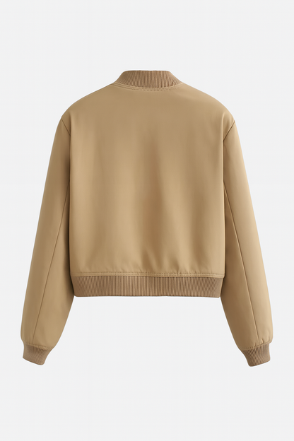 Maison Bomber Jacket | Ribbed Collar Button Front Relaxed Fit