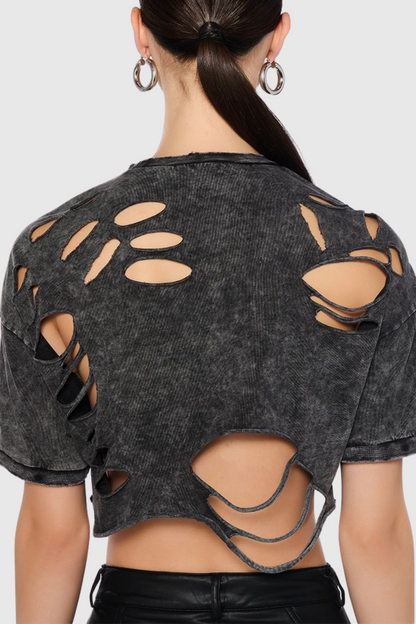 Kira Cutout Paperclip Embellished T-shirt - Grey