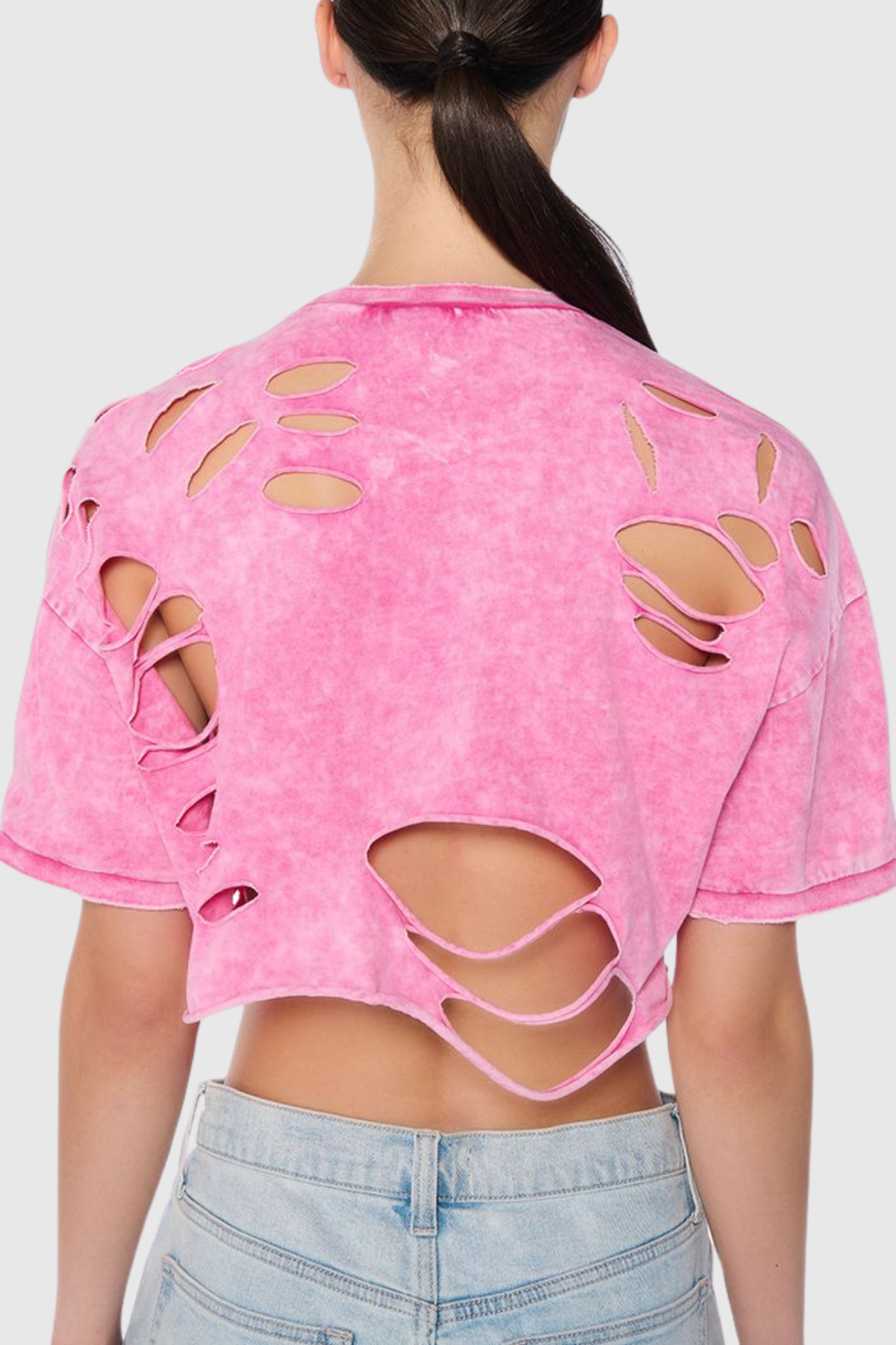 Kira Cutout Paperclip Embellished T-shirt - Pink