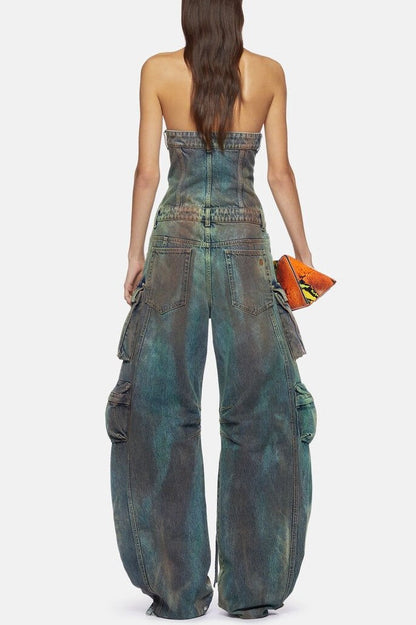 Kynlee Camouflage Cargo Denim Jumpsuit