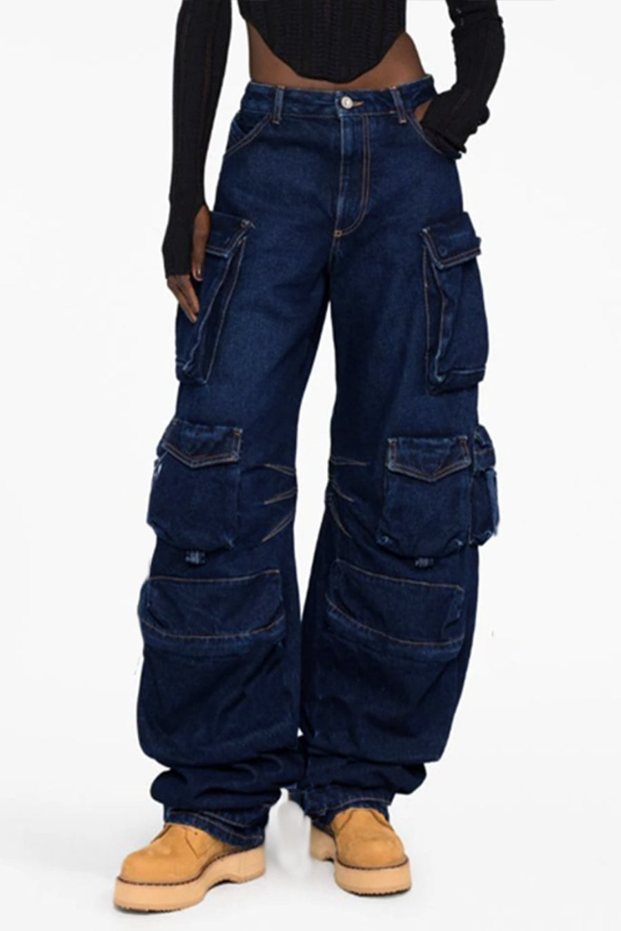 Kynlee Cargo Denim Jeans - Navy