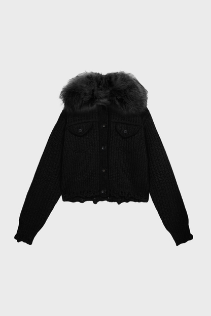 Ladra Faux Fur Collar Cardigan - Black