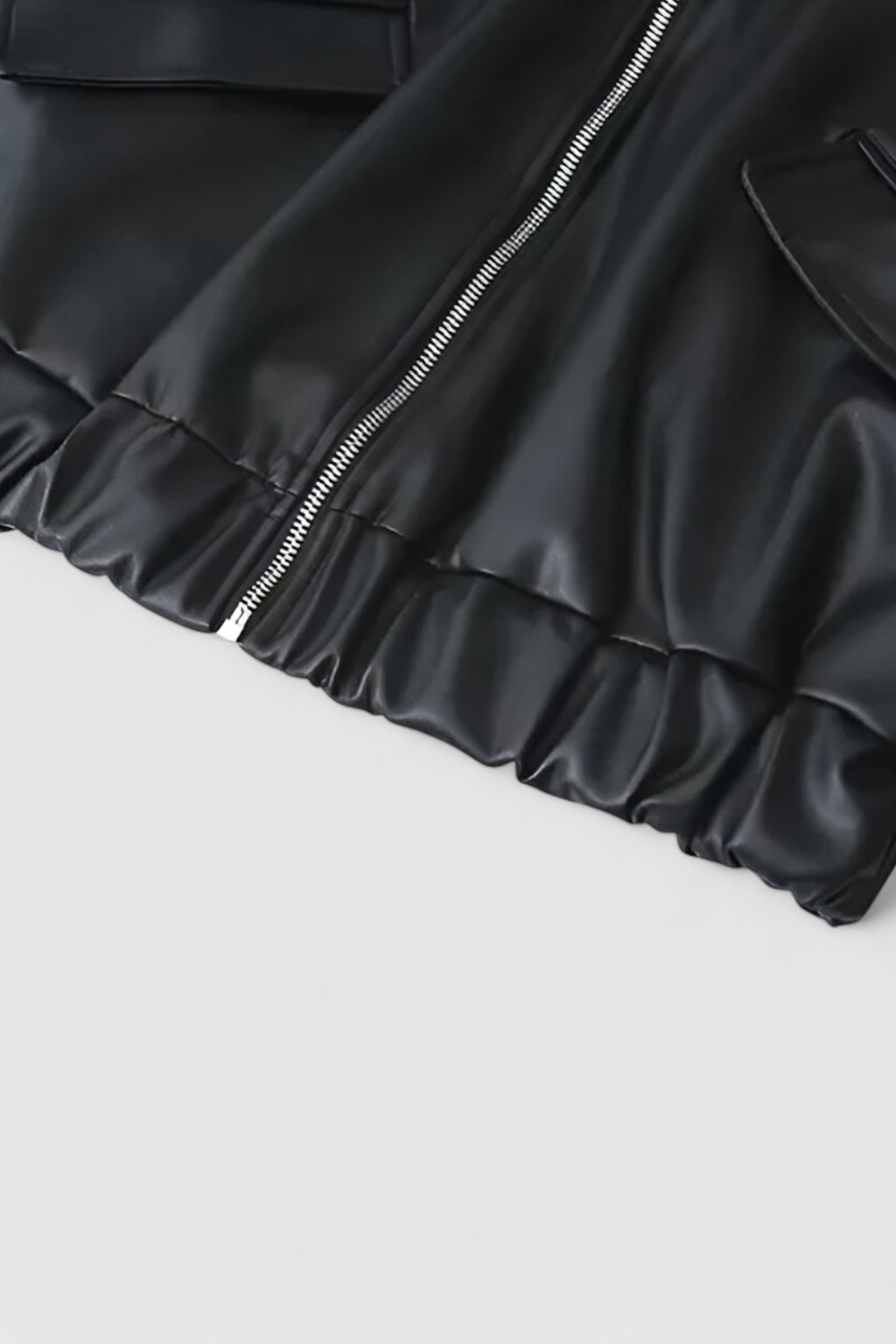 Relaxed Faux Leather Jacket | Zip Front And Elastic Hem