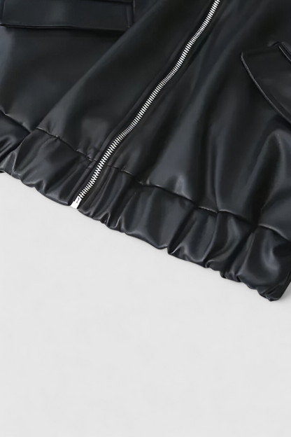 Relaxed Faux Leather Jacket | Zip Front And Elastic Hem