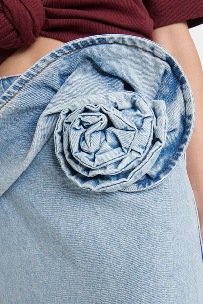 Laundra Floral Appliqué Denim Midi Skirt