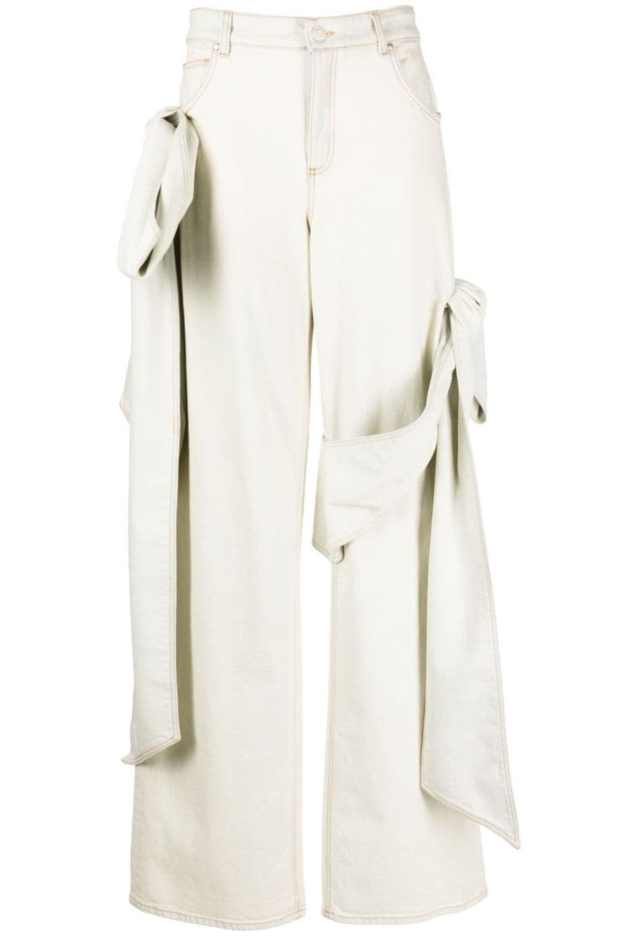 Camille Bow Straight Jeans - White