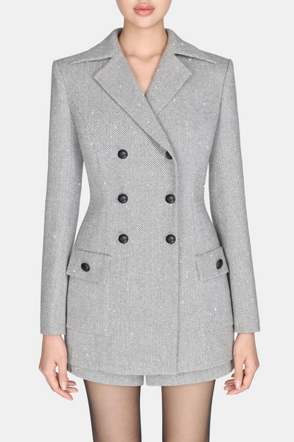 Laurelin Herringbone Double-Breasted Blazer