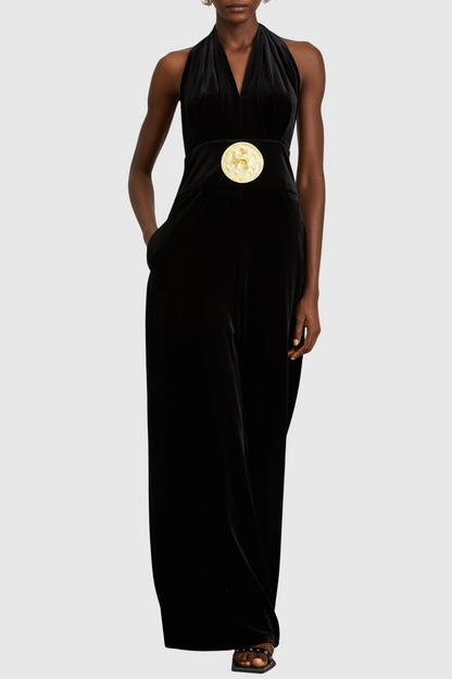 Leiba Halter Velvet Jumpsuit