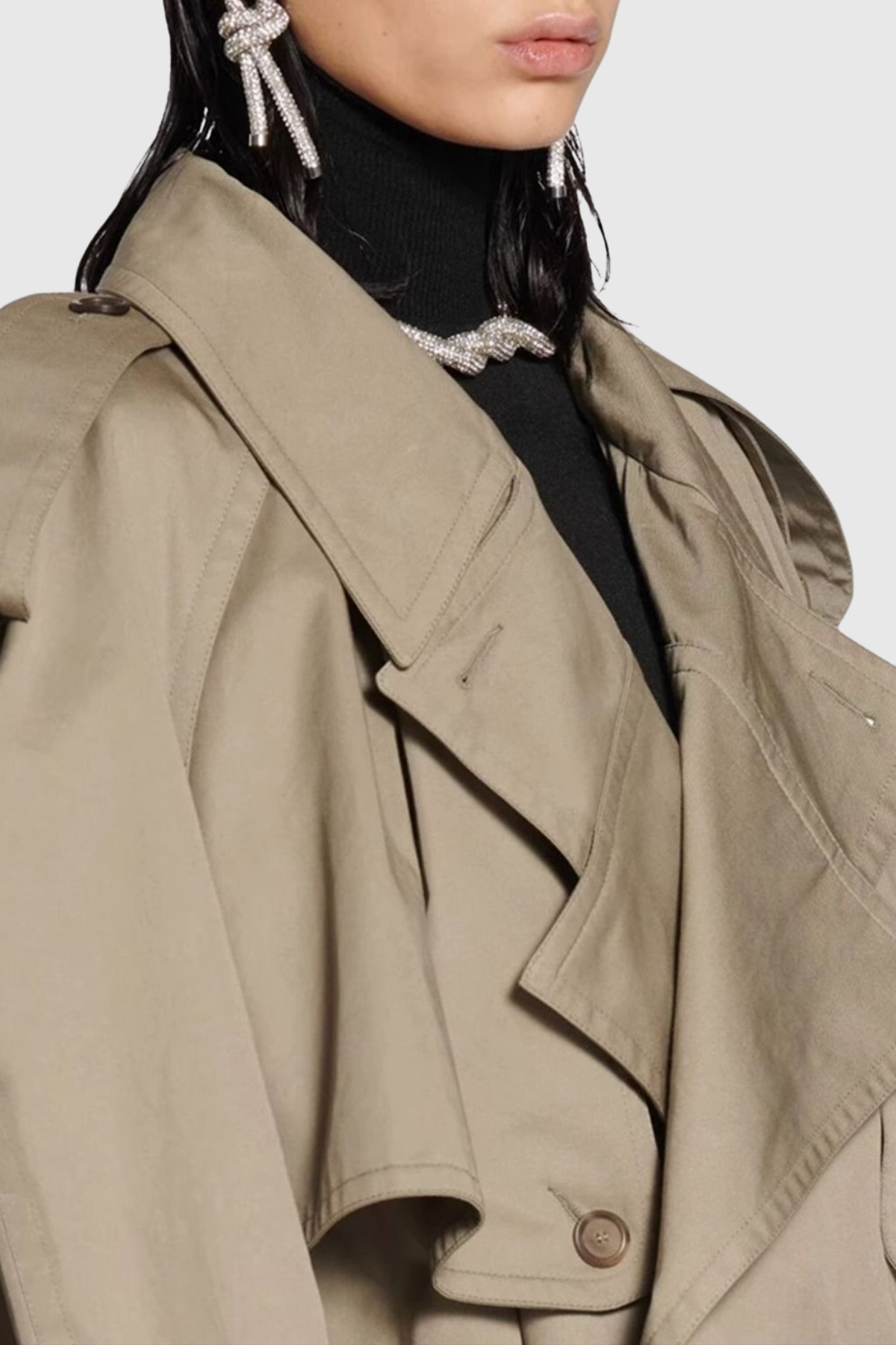 Lisane Double Breasted Short Trench Coat - Khaki