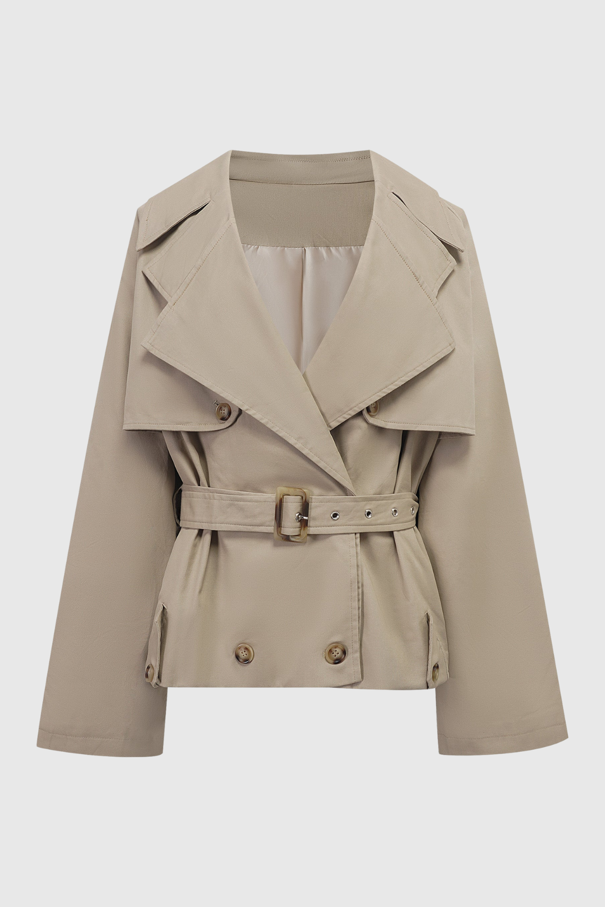 Lisane Double Breasted Short Trench Coat - Khaki