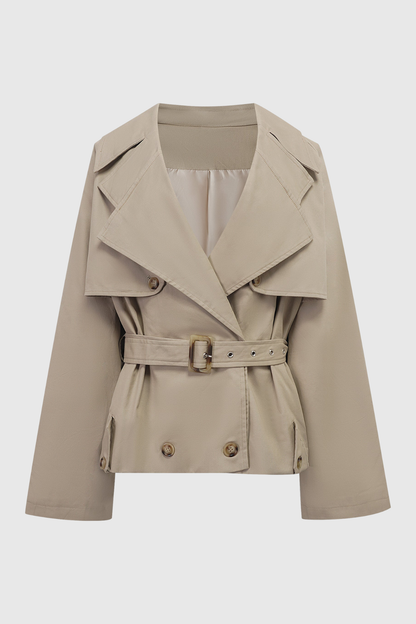 Lisane Double Breasted Short Trench Coat - Khaki