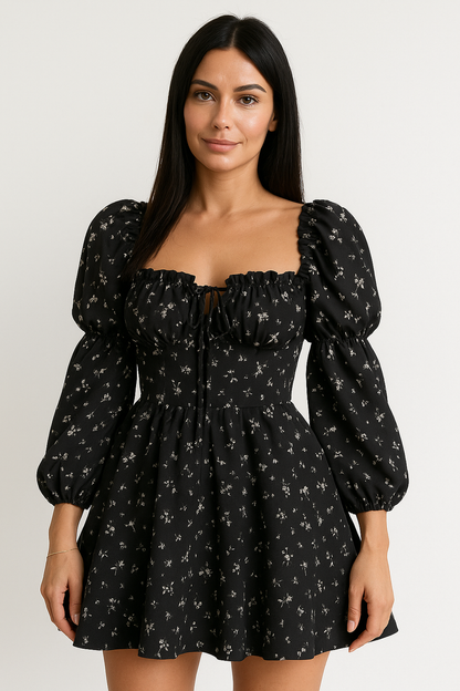 Floral Puff Sleeve Mini Dress | Square Neck | A-Line Silhouette