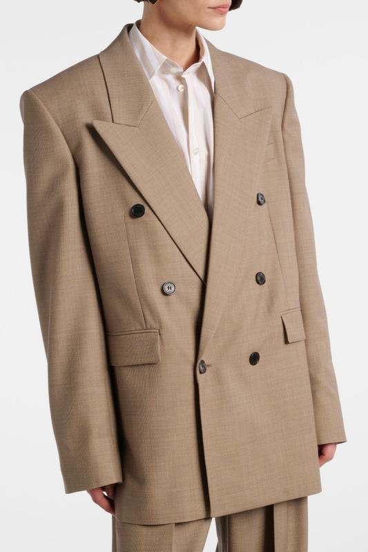 Lorra Double Breasted Wool Blazer - Beige