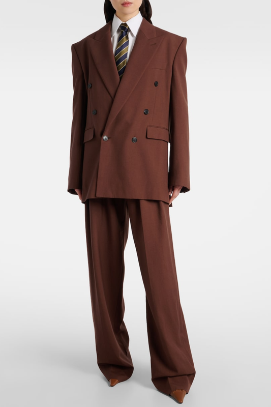 Lorra Double Breasted Wool Blazer - Brown