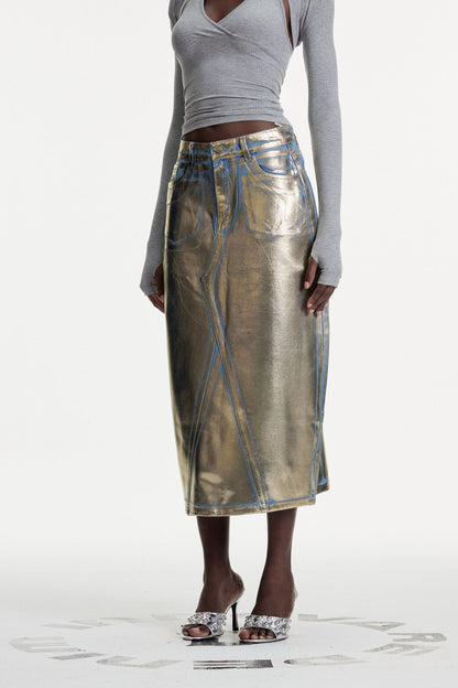 Louisa Metallic Denim Skirt