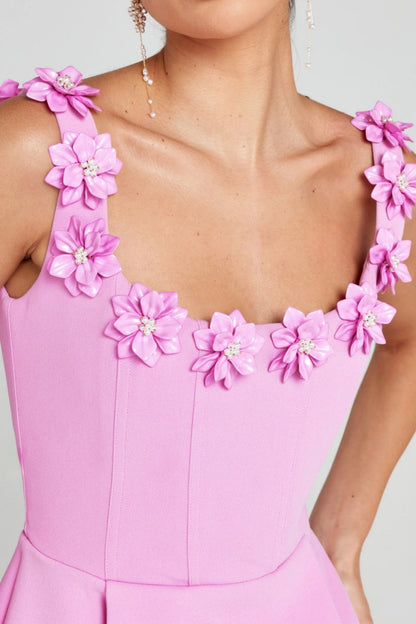 Lyra Floral Embellished Mini Bandage Dress - Pink