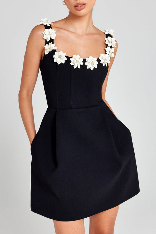 Lyra Floral Embellished Mini Bandage Dress - Black