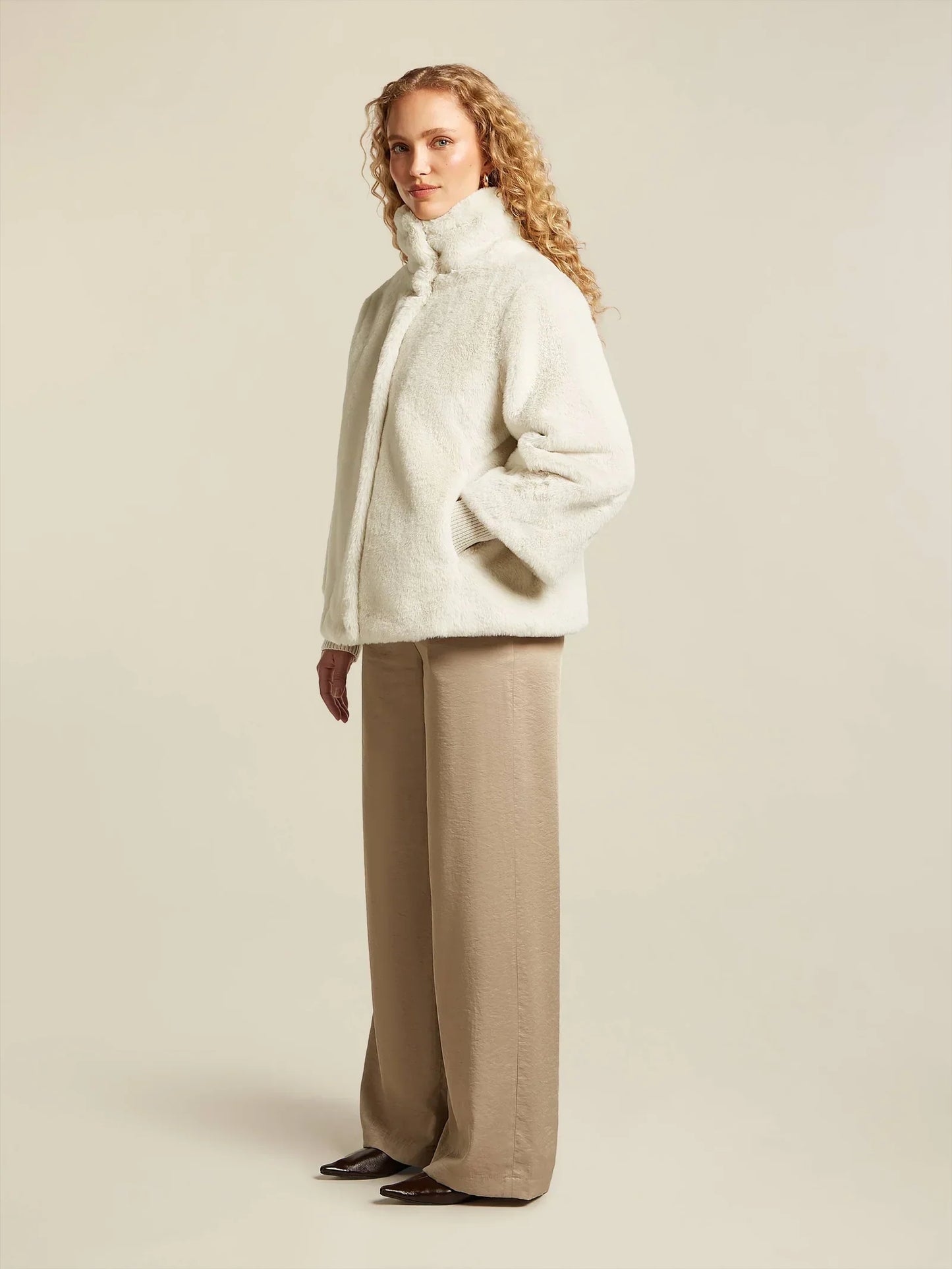 Faux Fur High Collar Coat | Soft Texture | Winter Warmth