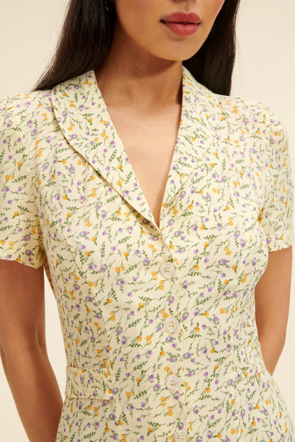 Silk-Blend Floral Midi Dress | Button Front | Short Sleeves