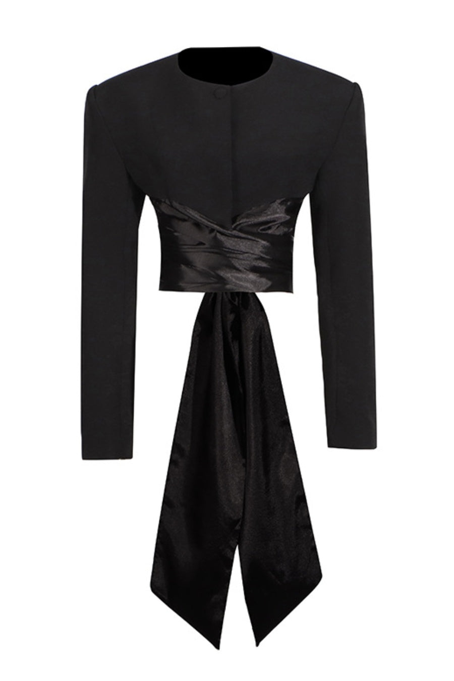 Maelie Bow Detail Satin Crop Blazer  - Black