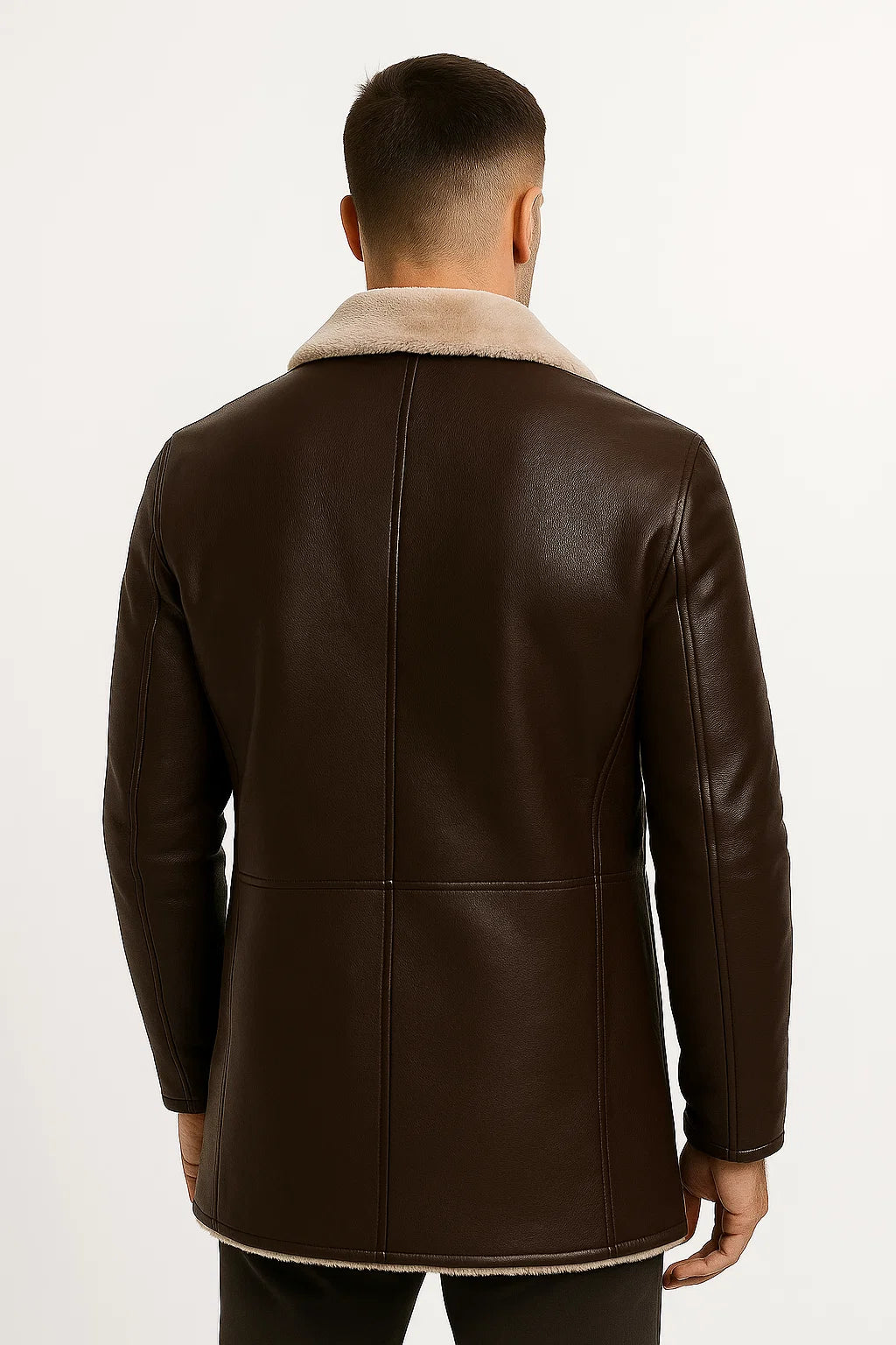Men's Longline Faux Leather Coat | Fur Collar | Winter Outerwear