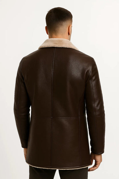 Men's Longline Faux Leather Coat | Fur Collar | Winter Outerwear