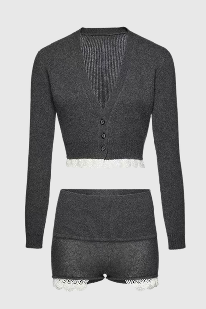 Magni Lace-trim Cardigan & Shorts Set