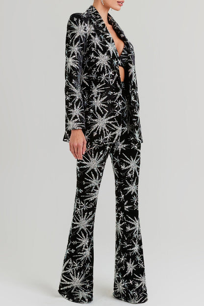 Marigo Star Glitter Embroidered Blazer Two Piece Set
