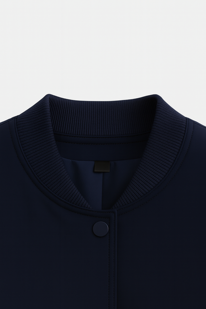 Maison Bomber Jacket | Ribbed O-Neck Button Front Relaxed Silhouette